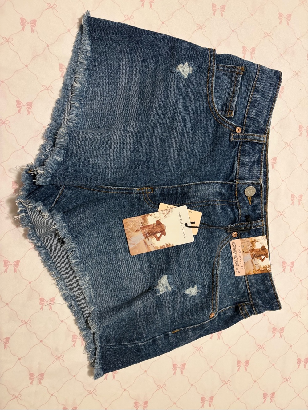 Sincerely Jules Distressed Dark Blue Frayed Denim Shorts